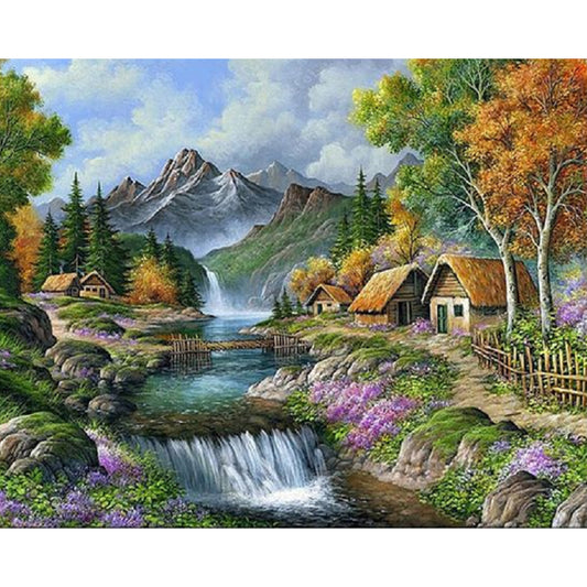 Forest Waterfall - Full Square Drill Diamond Painting 50*40CM