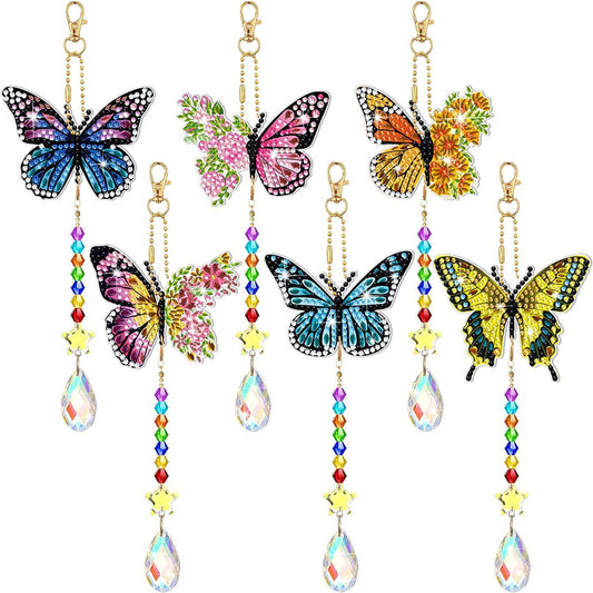 6PCS Suncatcher Double Sided Diamond Painting Art Pendant (Flower Butterfly)
