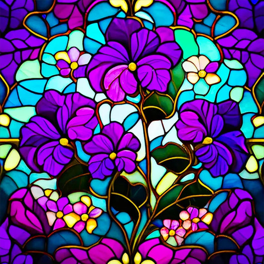 Glass Painting-Pansy - 11CT Stamped Cross Stitch 50*50CM