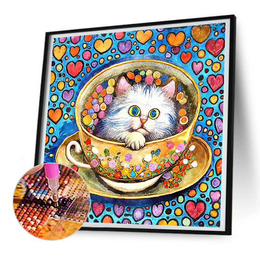 Cat In Teacup - Full Round Drill Diamond Painting 30*30CM
