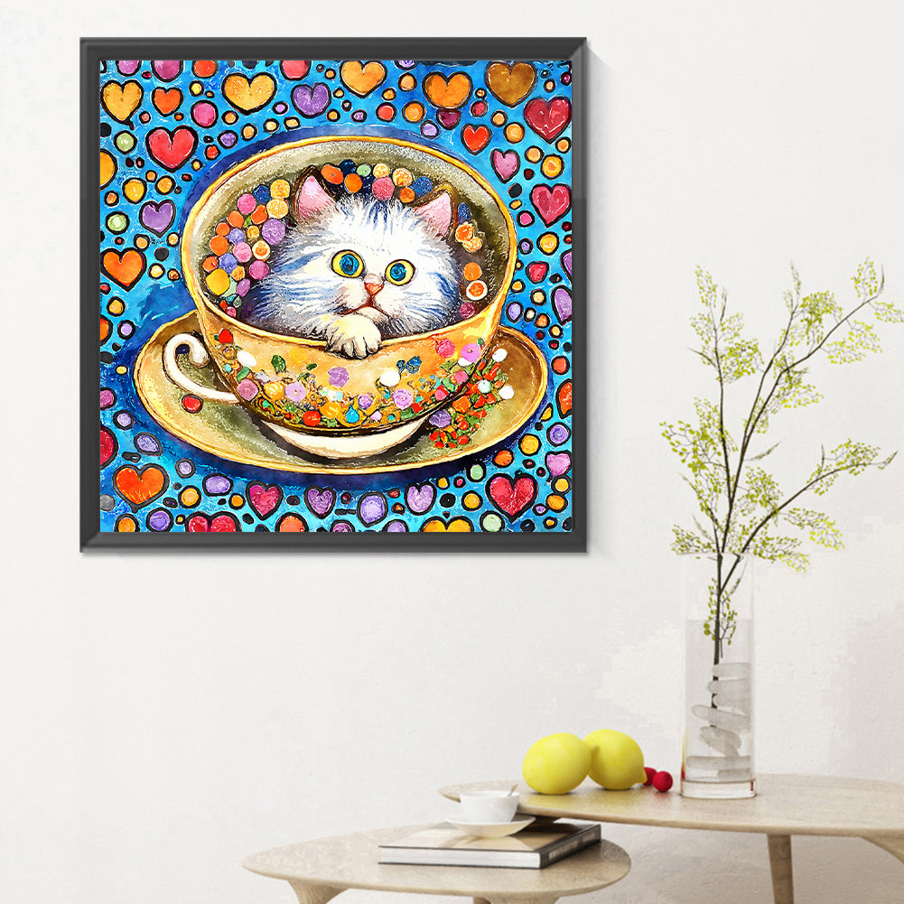 Cat In Teacup - Full Round Drill Diamond Painting 30*30CM