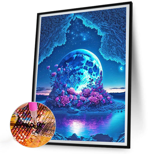Rose Under The Moon - Full Round Drill Diamond Painting 30*40CM