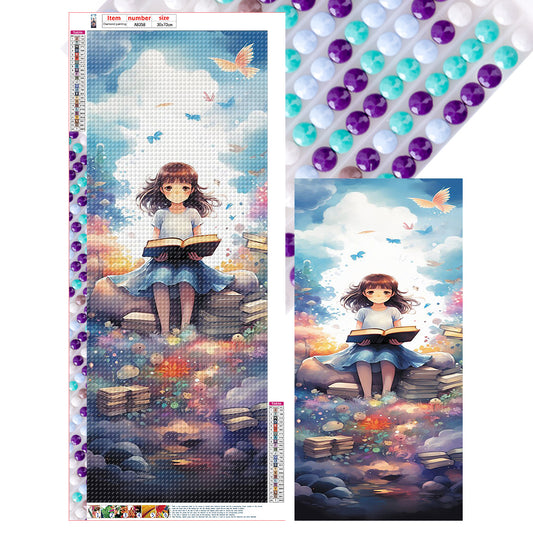 Girl And Book Against Blue Sky - Full Round Drill Diamond Painting 30*70CM