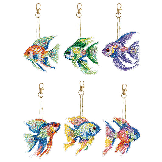 6PCS Double Sided Special Shape Diamond Painting Keychain (Flexible Fish)