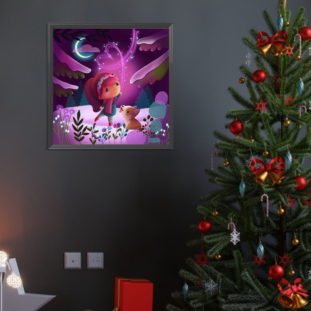 Little Girl And Corgi - Full Round Drill Diamond Painting 40*40CM