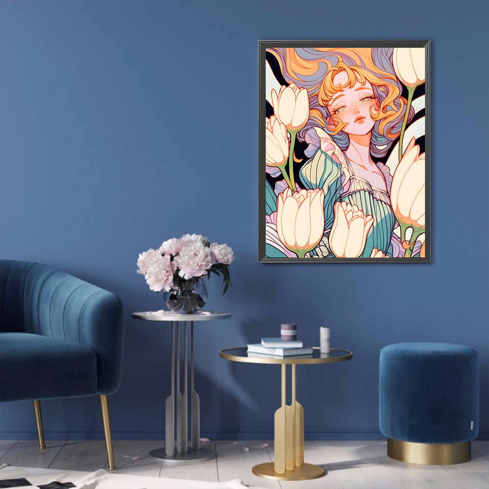 Tulip Girl - Full Square Drill Diamond Painting 30*40CM