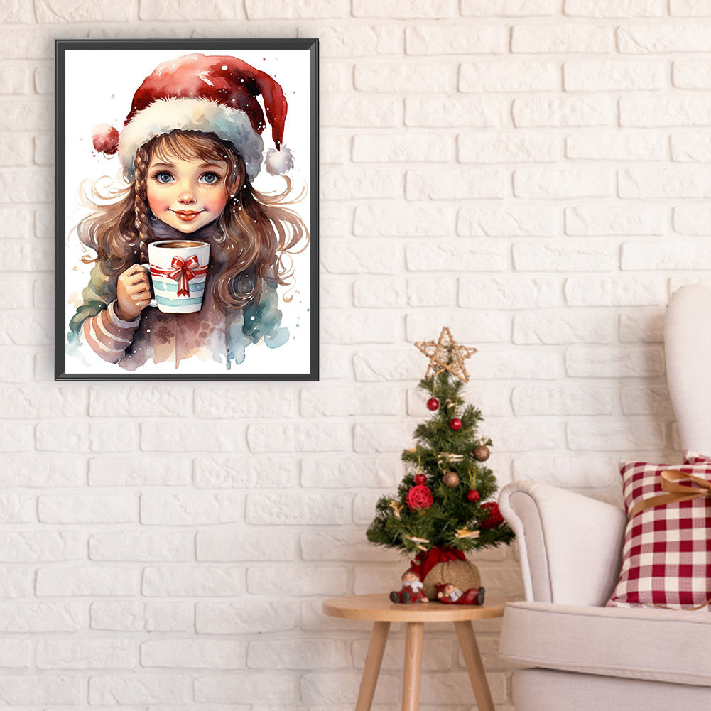 Little Girl Drinking Coffee - Full Round Drill Diamond Painting 30*40CM