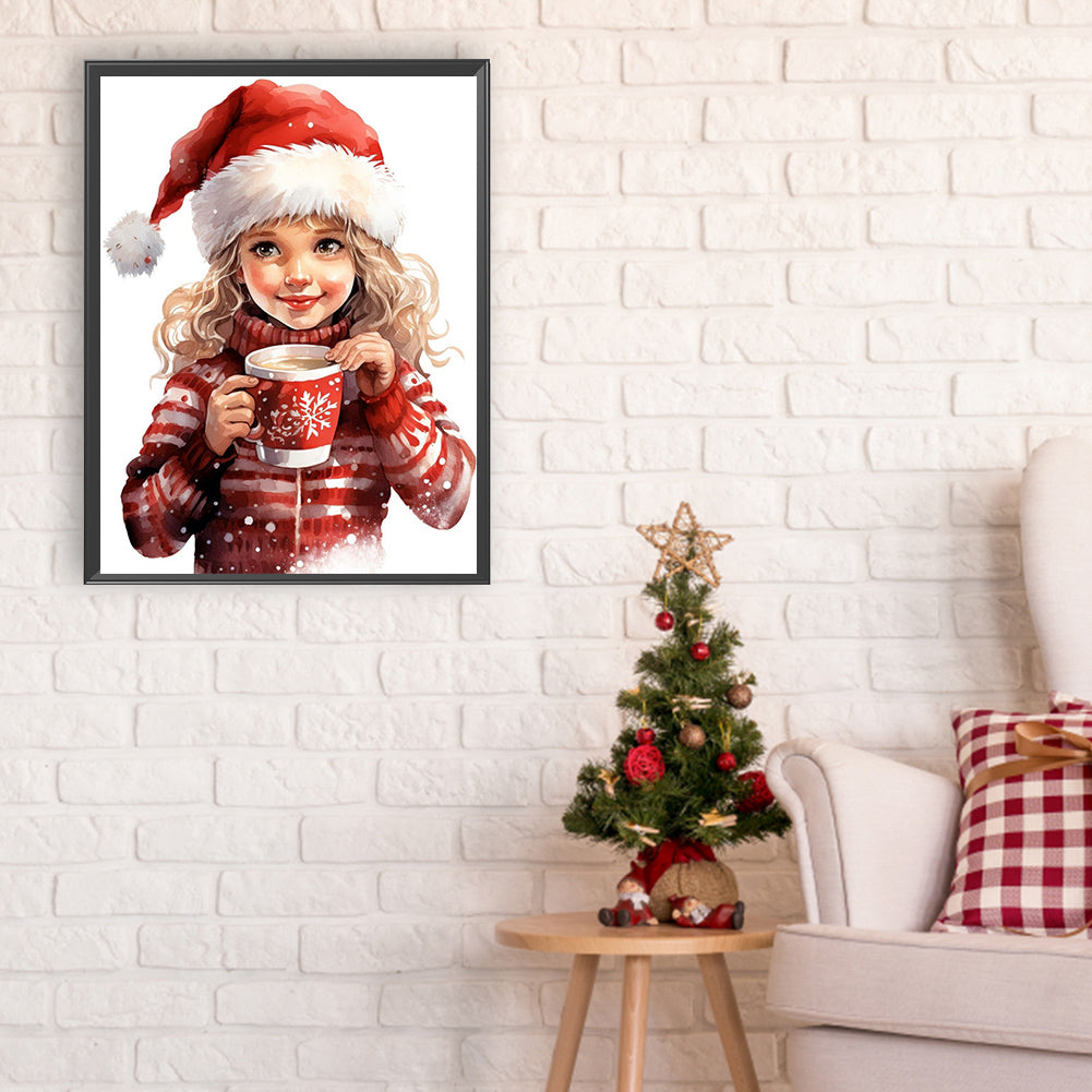 Little Girl Drinking Coffee - Full Round Drill Diamond Painting 30*40CM