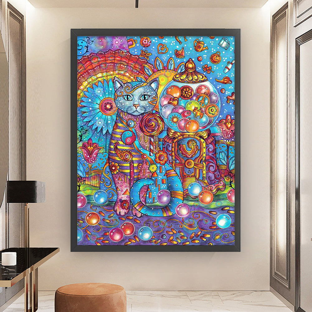 Gem Cat - 11CT Stamped Cross Stitch 45*60CM