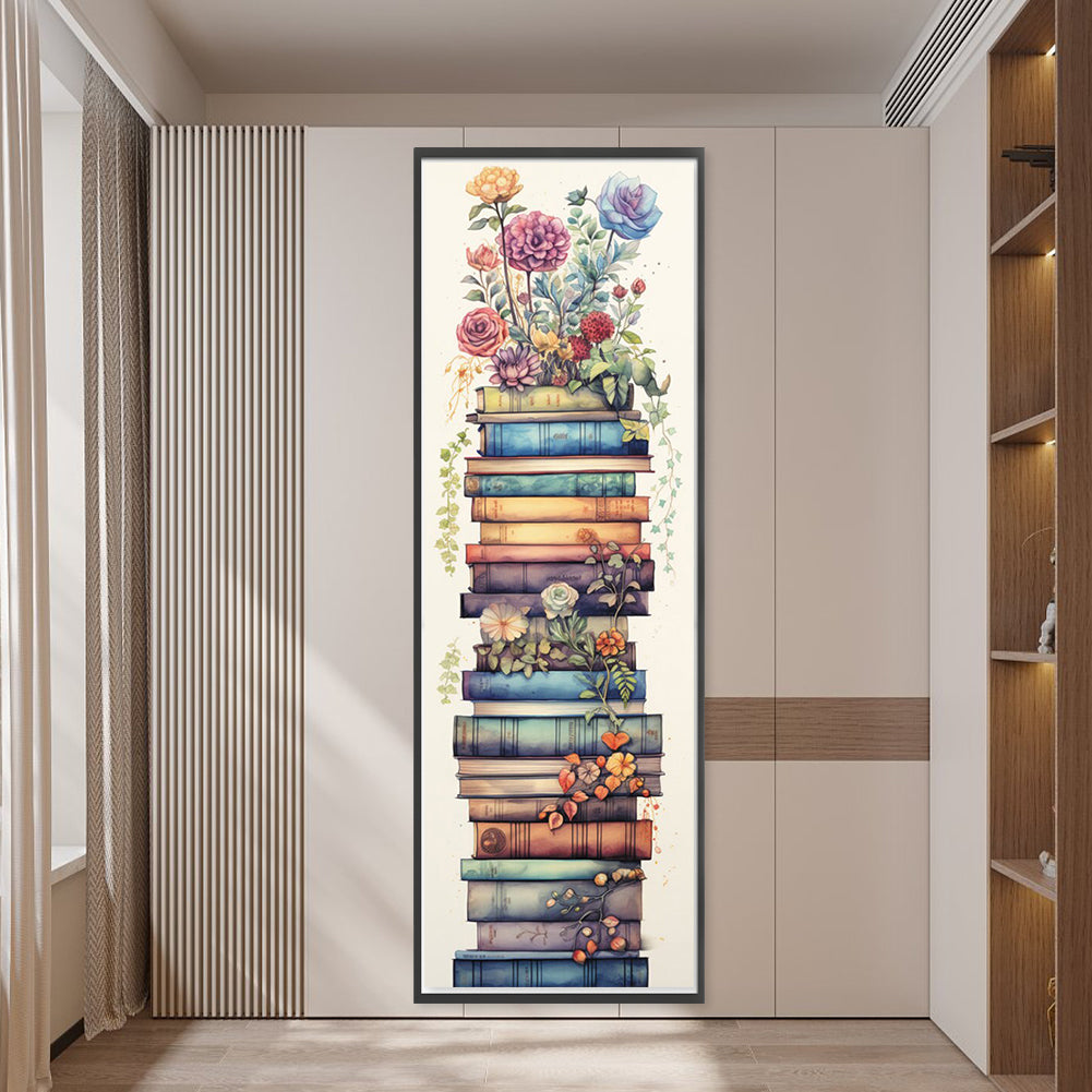 Stack Of Books With Flowers - 11CT Stamped Cross Stitch 30*80CM