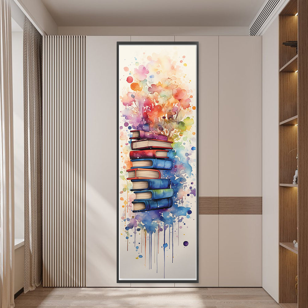 Stack Of Books With Flowers - 11CT Stamped Cross Stitch 30*80CM