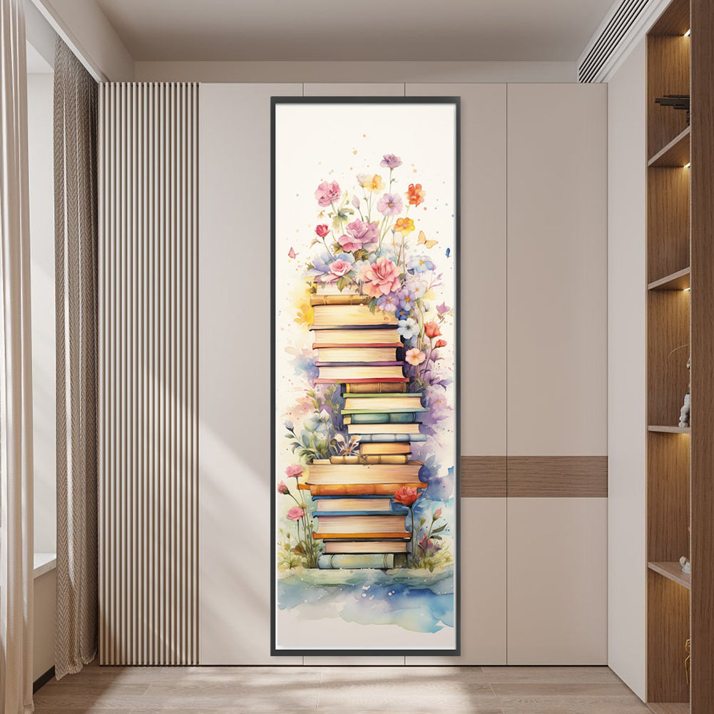 Stack Of Books With Flowers - 11CT Stamped Cross Stitch 30*80CM