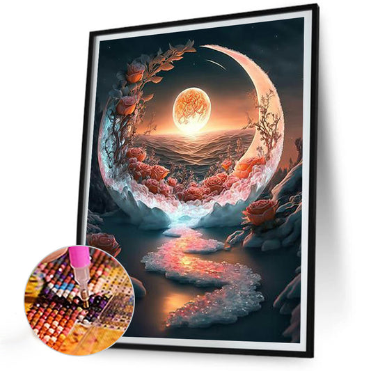 Fantasy Mirror Under The Moon - Full Round Drill Diamond Painting 30*40CM