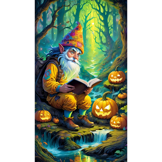 Pumpkin Lantern And Grandpa In The Forest - Full Round Drill Diamond Painting 40*70CM