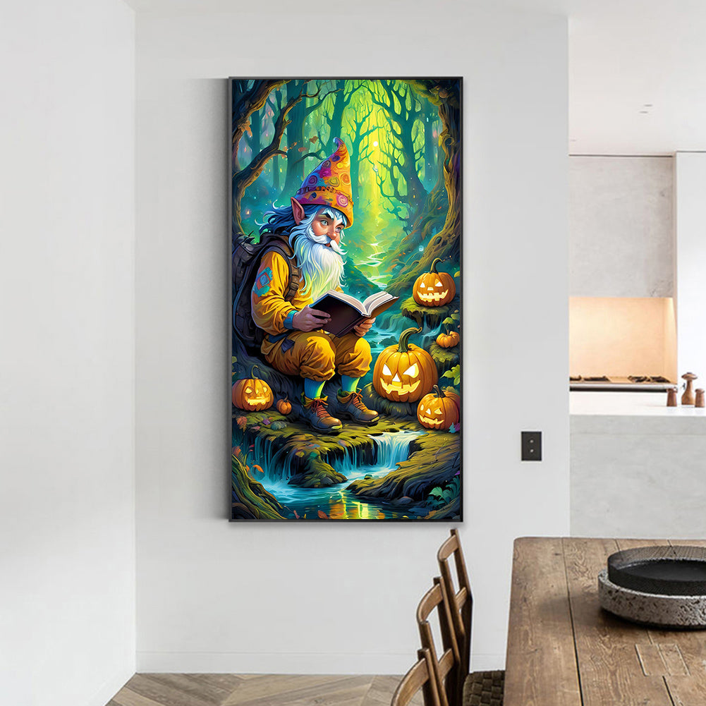 Pumpkin Lantern And Grandpa In The Forest - Full Round Drill Diamond Painting 40*70CM