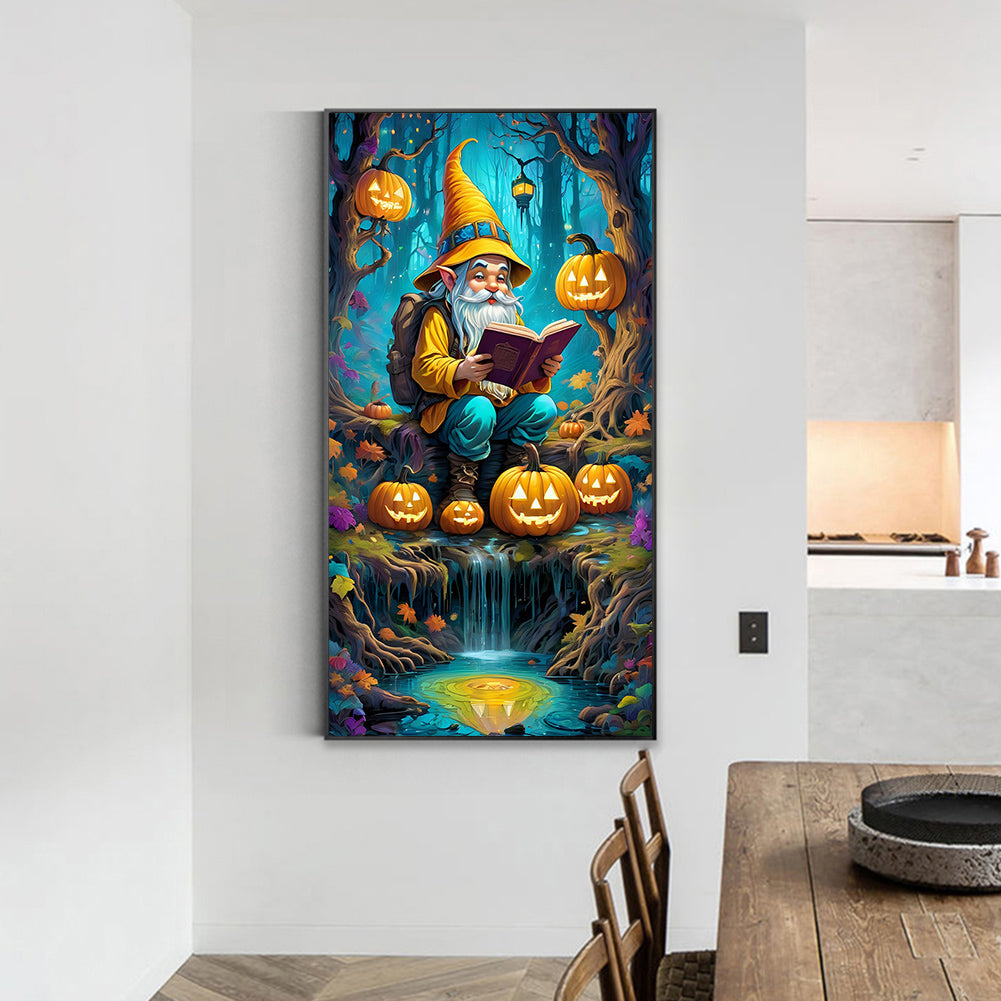 Pumpkin Lantern And Grandpa In The Forest - Full Round Drill Diamond Painting 40*70CM