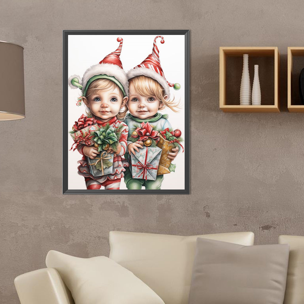 Child Holding Gift - Full Round Drill Diamond Painting 30*40CM