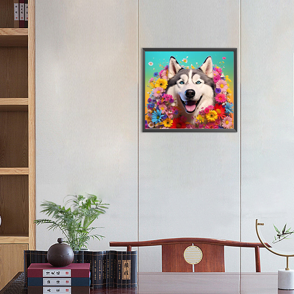 Dog Wearing Garland - Full Round Drill Diamond Painting 40*35CM