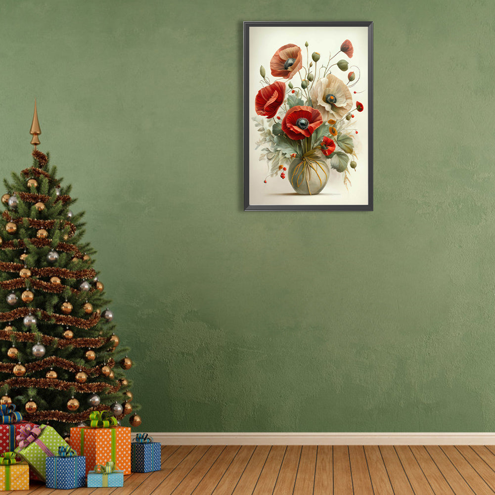 White Flowers And Red Flowers - Full Round Drill Diamond Painting 40*60CM