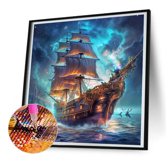 Sea Sailing Boat - Full Round Drill Diamond Painting 30*30CM