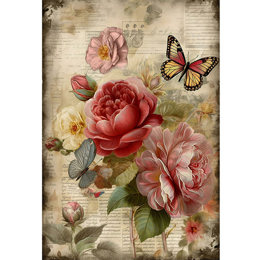 Retro Poster - Flowers And Butterflies - 11CT Stamped Cross Stitch 40*60CM