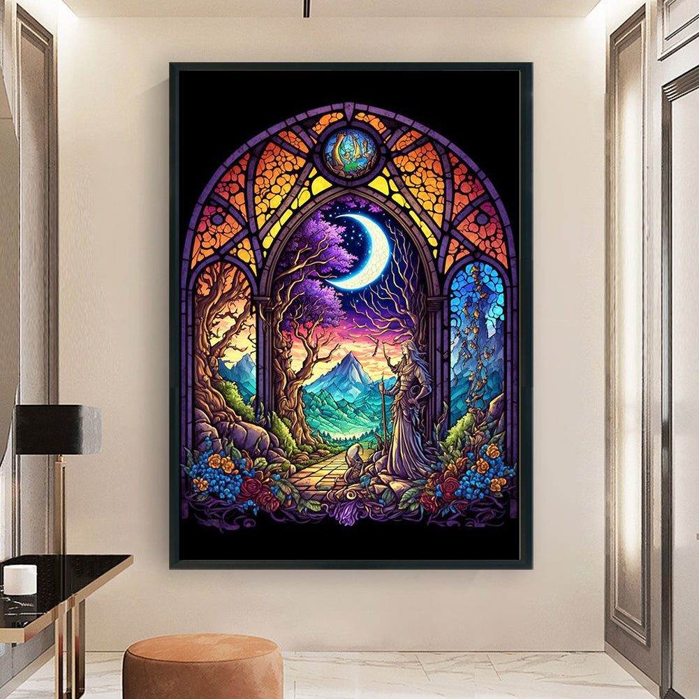 Glass Painting-Witch In The Moonlight - 11CT Stamped Cross Stitch 40*60CM