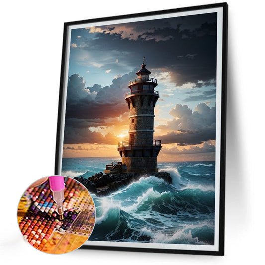 Sea Lighthouse - Full Round Drill Diamond Painting 30*40CM
