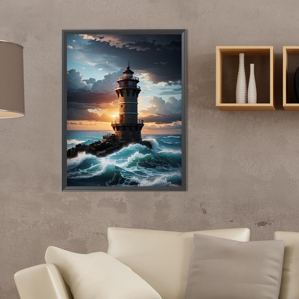 Sea Lighthouse - Full Round Drill Diamond Painting 30*40CM