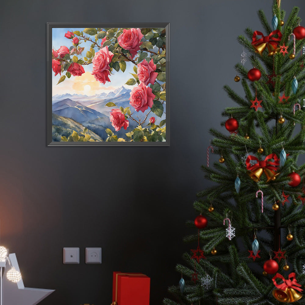 Red Rose On Branch - Full Round Drill Diamond Painting 40*40CM