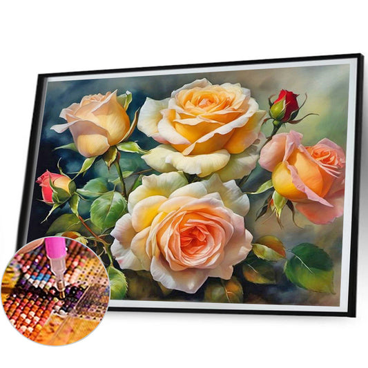 White And Yellow Roses - Full Round Drill Diamond Painting 50*40CM