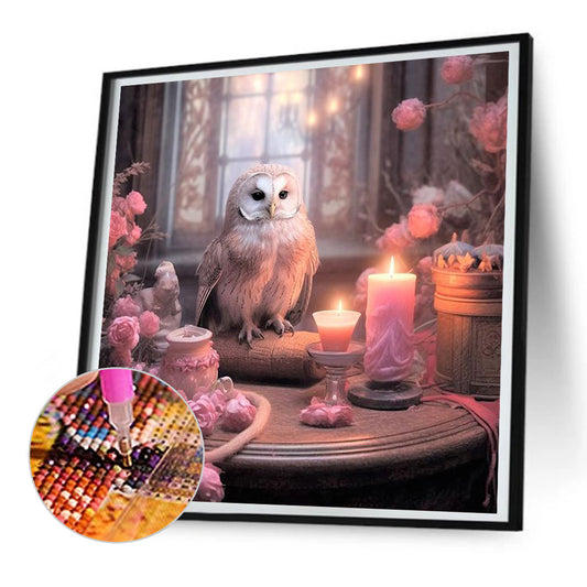 Owl And Rose - Full Round Drill Diamond Painting 30*30CM