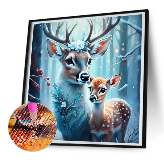Sika Deer In The Snow - Full Round Drill Diamond Painting 30*30CM