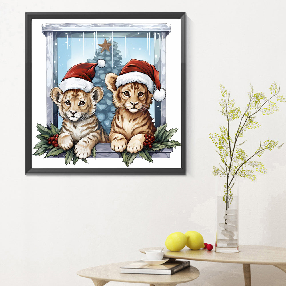 Window Animal Tiger - Full Round Drill Diamond Painting 30*30CM