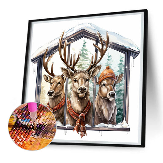 Window Animal Elk - Full Round Drill Diamond Painting 30*30CM