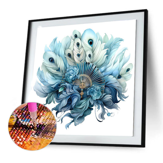 Blue Peacock Fan - Full Round Drill Diamond Painting 30*30CM