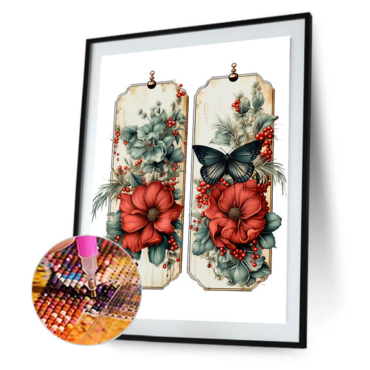 Retro Red Flower Butterfly - Full Round Drill Diamond Painting 30*40CM