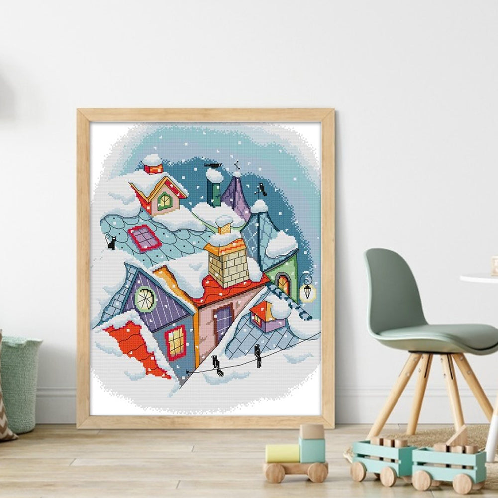 Remaining Snow On The Roof - 11CT Stamped Cross Stitch 50*59CM(Joy Sunday)