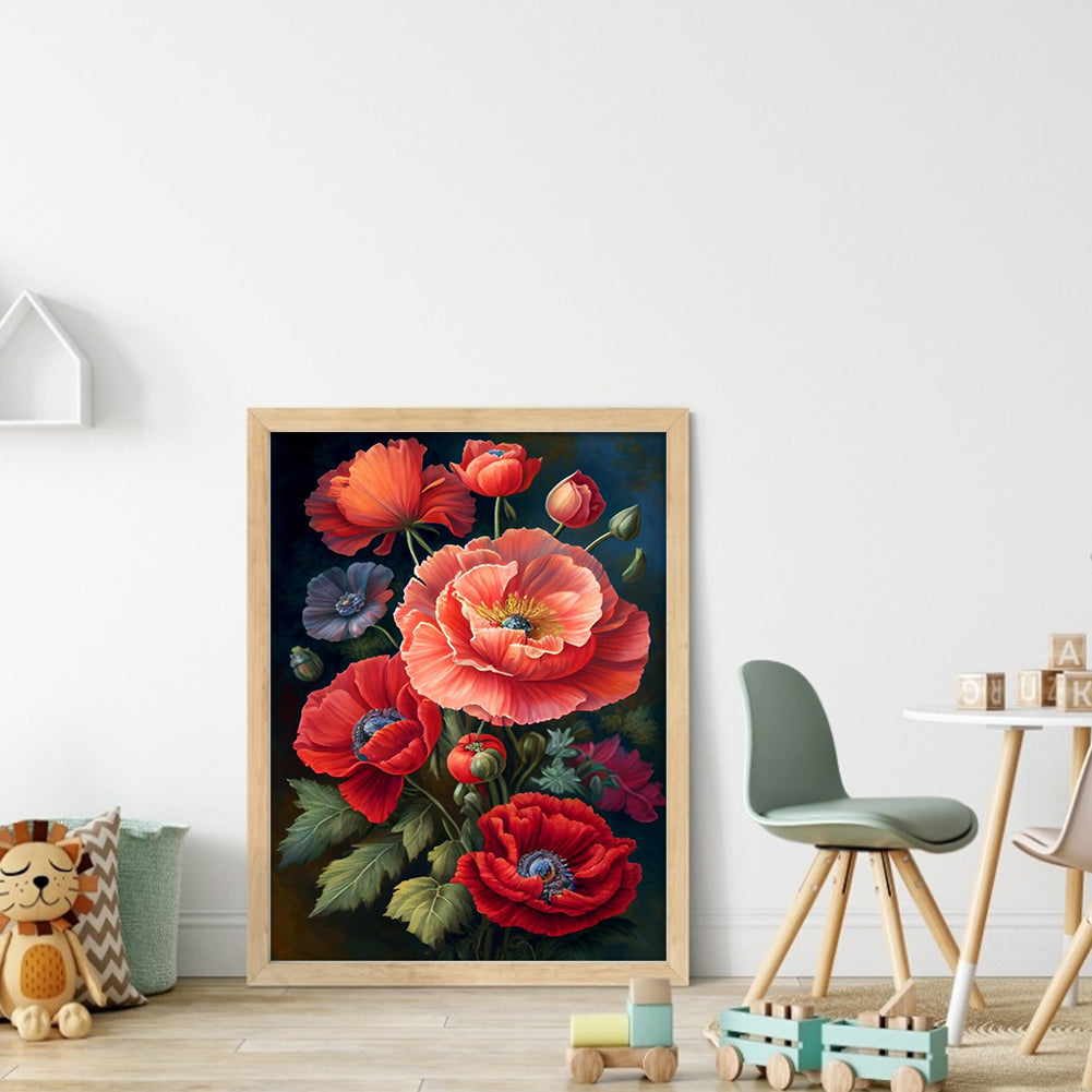 Poppy Flower - 11CT Stamped Cross Stitch 40*55CM