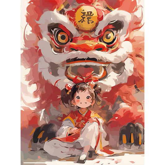 Lion Awakening Girl - 11CT Stamped Cross Stitch 50*63CM