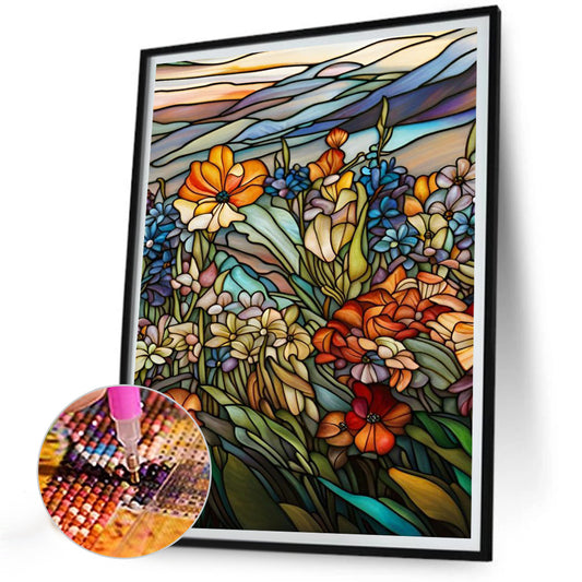 Floral Glass Painting Flowers - Full Round Drill Diamond Painting 30*40CM