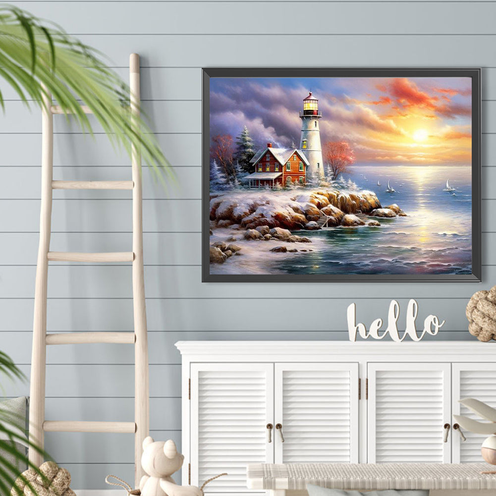 Seaside Lighthouse - Full Round Drill Diamond Painting 40*30CM