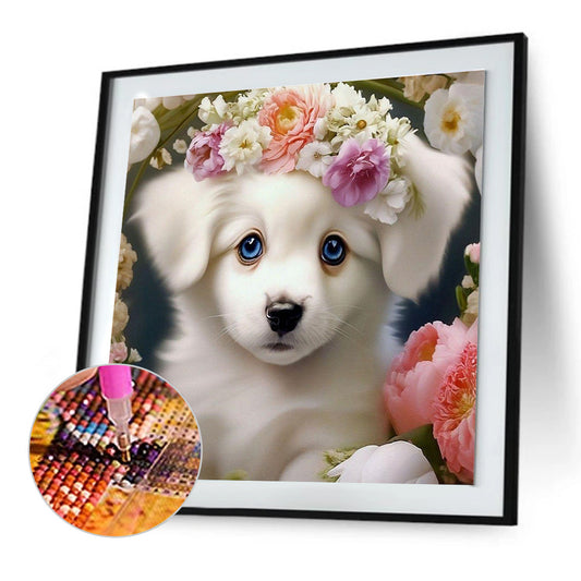 Dog And Flower - Full Round Drill Diamond Painting 30*30CM