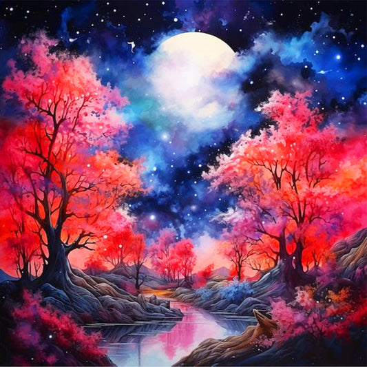 Maple Leaf Forest Night View - Full Round Drill Diamond Painting 40*40CM