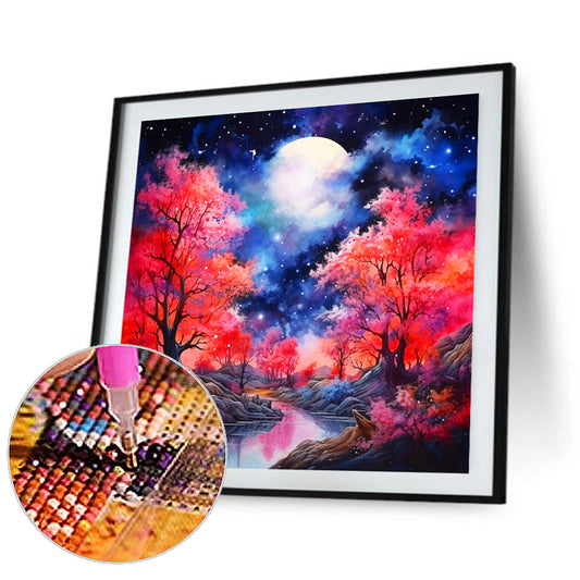 Maple Leaf Forest Night View - Full Round Drill Diamond Painting 40*40CM