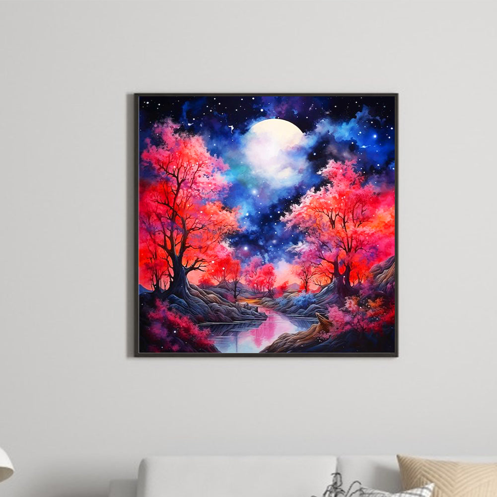 Maple Leaf Forest Night View - Full Round Drill Diamond Painting 40*40CM