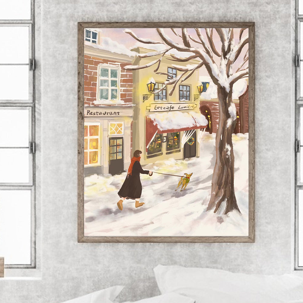 Healing Simple Drawing Girl¡¤Snow - Full Round Drill Diamond Painting 40*50CM