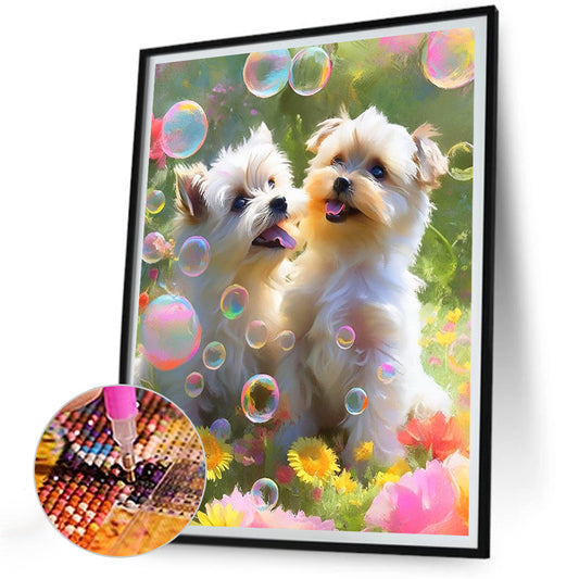 Two Dogs - Full Round Drill Diamond Painting 30*40CM