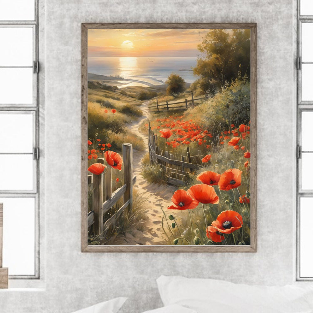 Path Among Flowers Flowers - Full Round Drill Diamond Painting 30*40CM