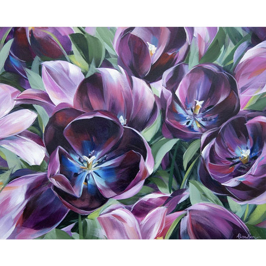 Purple Tulips - Full Round Drill Diamond Painting 50*40CM