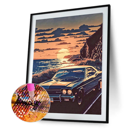 Car Driving On The Beach - Full Round Drill Diamond Painting 30*40CM